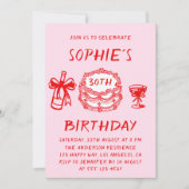 Invitation Elegant Hand Drawn Red Cake 30th Birthday (Devant)