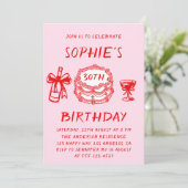 Invitation Elegant Hand Drawn Red Cake 30th Birthday (Debout devant)