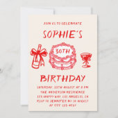 Invitation Elegant Hand Drawn Red Cake 30th Birthday (Devant)