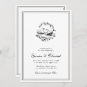Invitation Elegant Hand Drawn Swan Vintage Botanical Wedding (Devant / Derrière)