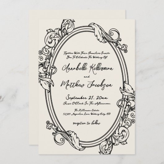 Invitation Elegant Hand Drawn Vintage Wedding (Devant / Derrière)