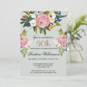 Invitation Elegant Handpainted Floral 50th Birthday Party  (Debout devant)