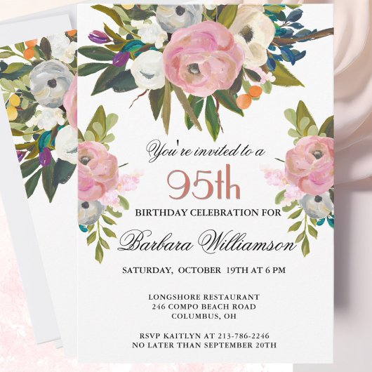 Invitation Elegant Handpainted Floral 95th Birthday Party