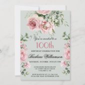 Invitation Elegant Handpainted Roses 100th Birthday Party  (Devant)