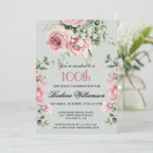 Invitation Elegant Handpainted Roses 100th Birthday Party  (Debout devant)