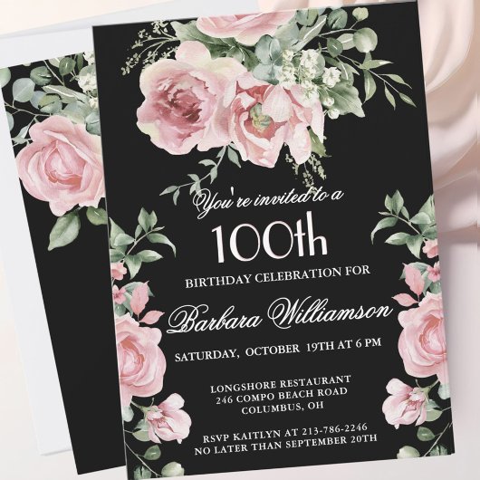 Invitation *Elegant Handpainted Roses 100th Birthday Party