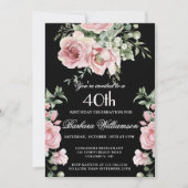 Invitation Elegant Handpainted Roses 40th Birthday Party (Devant)