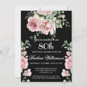 Invitation Elegant Handpainted Roses 80th Birthday Party (Devant)