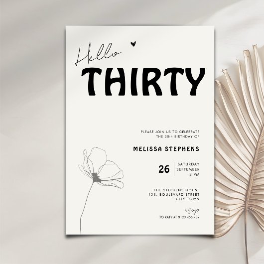 Invitation Elegant Hello Thirty Bold Typography 30th Birthday