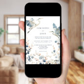 Invitation Élégant Herons Blush Dusty Blue Foliage Mariage