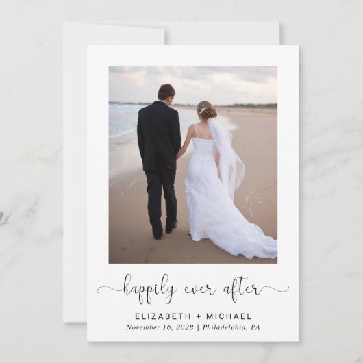 Invitation Elégant Heureusement Jamais Après Photo Mariage Ré (Devant)