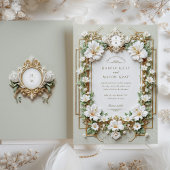 Invitation Elégant Hibiscus blanc avec Faux Gold