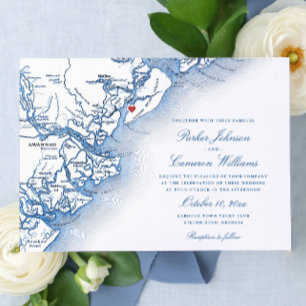Invitation Elégant Hilton Head Island Map Marine Blue Mariage