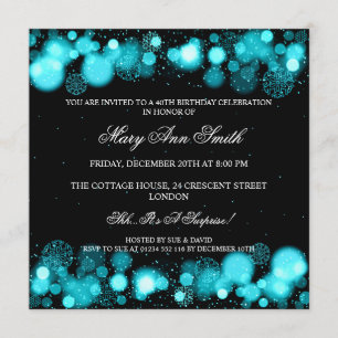 Invitation Élégant hiver 40e anniversaire Turquoise