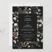 Invitation Elégant hiver Aquarelle Verdure Mariage noir (Devant)
