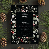 Invitation Elégant hiver Aquarelle Verdure Mariage noir