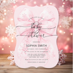 Invitation Élégant hiver Blush Bow Rose Bow Girl Baby shower