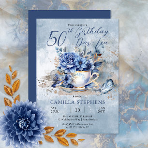 Invitation Elégant Hiver Floral Teacup 50e Anniversaire Par-T