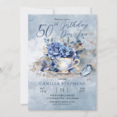 Invitation Elégant Hiver Floral Teacup 50e Anniversaire Par-T (Devant)