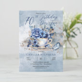 Invitation Elégant Hiver Floral Teacup 70e Anniversaire Par-T (Debout devant)