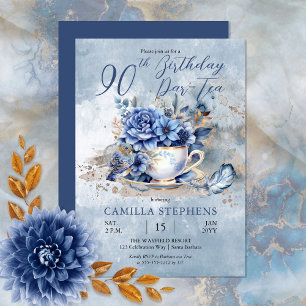 Invitation Elégant Hiver Floral Teacup 90e Anniversaire Par-T