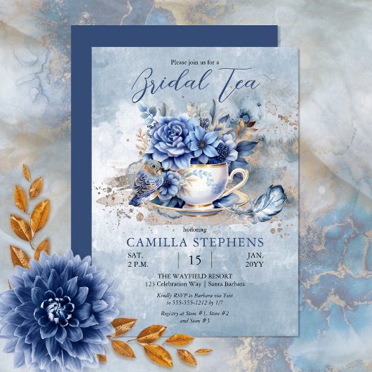 Invitation Elégant Hiver Floral Teacup Bridal Tea Douche