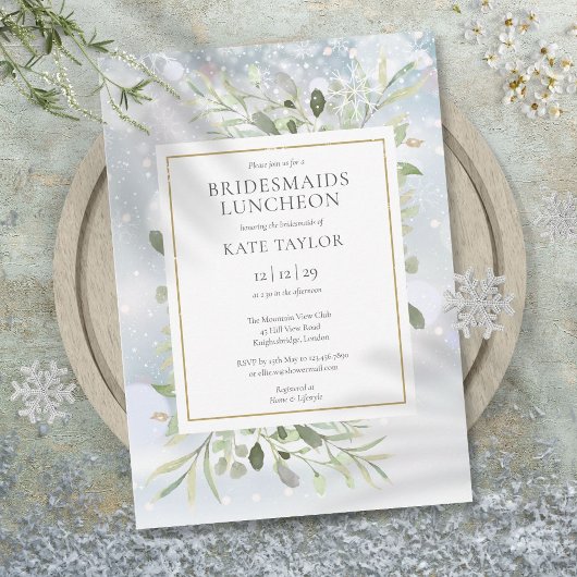 Invitation Élégant hiver Neige verte Bridesmaids Déjeuner