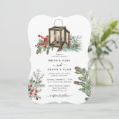 Invitation Élégant hiver Pins rustique Mariage de lanterne (Debout devant)