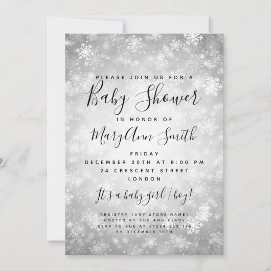 Invitation Elégant hiver Wonderland Baby shower Argent (Devant)