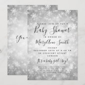 Invitation Elégant hiver Wonderland Baby shower Argent (Devant / Derrière)