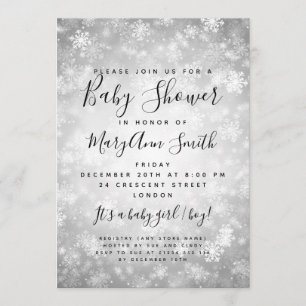 Invitation Elégant hiver Wonderland Baby shower Argent