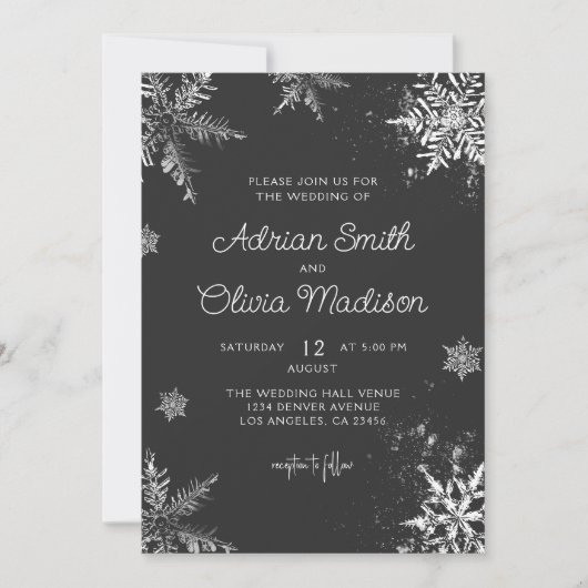 Invitation Élégant hiver Wonderland Snowflake Mariage en arge (Devant)
