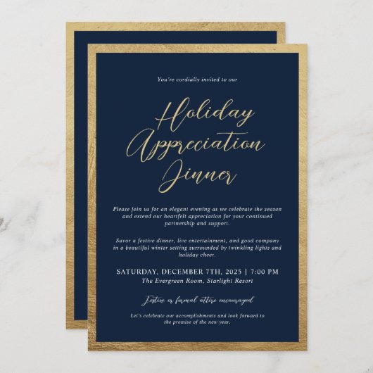 Invitation Elegant Holiday Appreciation Dinner Company (Devant / Derrière)