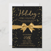 Invitation Elegant Holiday Open House Gold Bow Black (Devant)