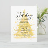 Invitation Elegant Holiday Open House Gold Hand Painted Tree (Debout devant)
