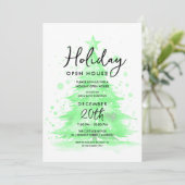 Invitation Elegant Holiday Open House Green Hand Painted Tree (Debout devant)