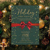 Invitation Elegant Holiday Open House Red Bow Green