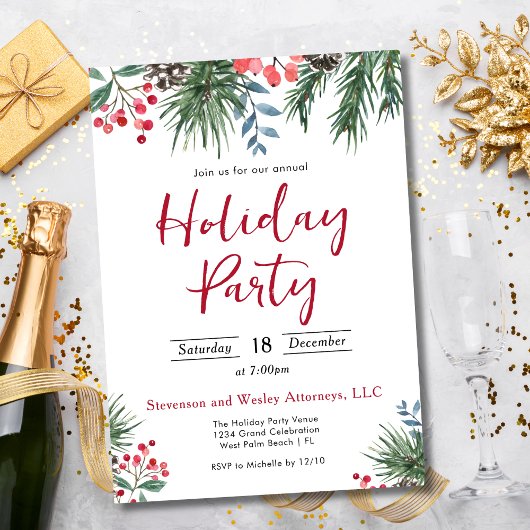 Invitation Elegant Holly Berries Corporate Holiday Party