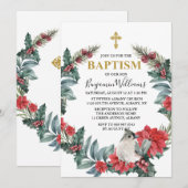 Invitation Élégant Holly Berry Baptême d'hiver (Devant / Derrière)