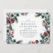 Invitation Élégant Holly Berry Noël VACANCES DÉJEUNER (Devant)