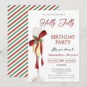 Invitation Elegant Holly Jolly christmas birthday Party (Devant / Derrière)