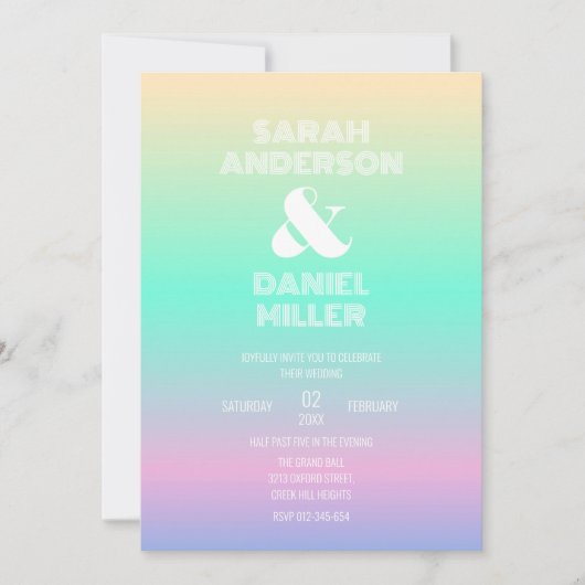 Invitation Élégant Holographique Ombre Gradient Mariage (Devant)