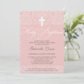 Invitation ÉLÉGANT HOLY BAPTISM élégant damask script rose (Debout devant)