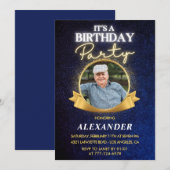 Invitation Elegant Homme Navy Photo 89e anniversaire (Devant / Derrière)