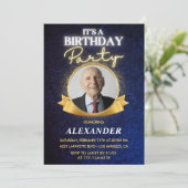 Invitation Elégant Homme Navy Photo 99e anniversaire (Debout devant)
