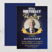 Invitation Elégant Homme Navy Photo 99e anniversaire (Devant / Derrière)