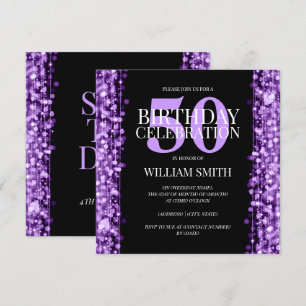 Invitation Élégant Hommes Anniversaire Fête Étincelles Violet