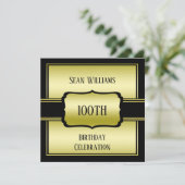 Invitation Elégant Homme's Gold & Black 100e anniversaire (Debout devant)