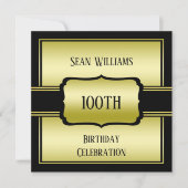 Invitation Elégant Homme's Gold & Black 100e anniversaire (Devant)