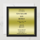 Invitation Elégant Homme's Gold & Black 50e anniversaire (Dos)